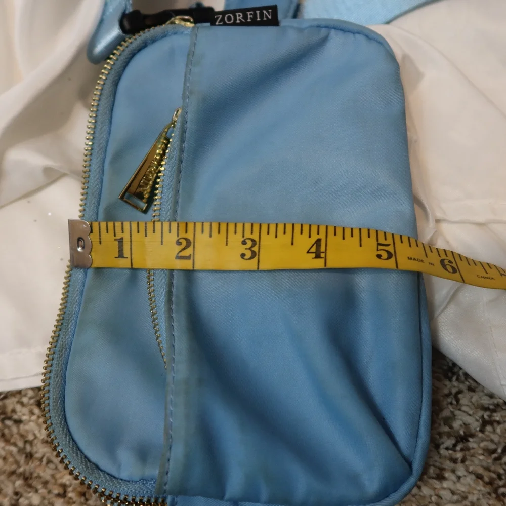 ZORFIN Powder Blue Fanny Pack Women's Fashion Waist Belt Bag 4 Zipper Pockets